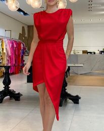 Casual Dresses Party Backless For Women 2024 O-Neck Sexy Cap Sleeve Ruched Elegant Skinny Asymmetric Fashion Evening Wrap Dress