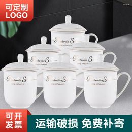 Mugs El Tea Cup Printing Office Conference Ceramic Water With Lid Gold Thread Mug Can Be Added