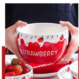 Bowls PopinsIns Creative Cream Strawberry Christmas Bow Heart Dessert Japanese Salad Ramen Breakfast Home Tableware Egg Tool Sigle