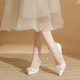 Dress Shoes Size 31-43 Pearls Hgih Heel Women Wedding Bride White Stiletto Heels