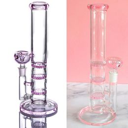 Glass straight tube bong with 3 colored honeycomb perc dab rig hookahs water pipe with 14mm joint