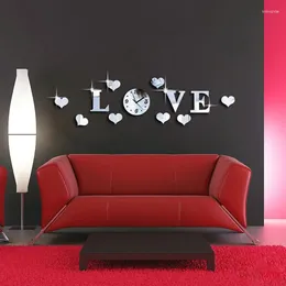 Wall Clocks Creative Love Clock Acrylic Mirror Mounted DIY Decal Living Room Bedroom Office Decoration