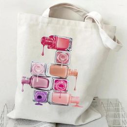 Shopping Bags Nails Polish Women's Canvas Handbags Vintage Nail Girls Reusable Tote Colour Groceries Foldable