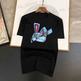 Men's T-Shirts Cotton Tops Funky Brand Bunny Funny Cartoons Short Slve Men Personality Strt T-Shirts Loose Oversized Ts Breathable Soft T240408
