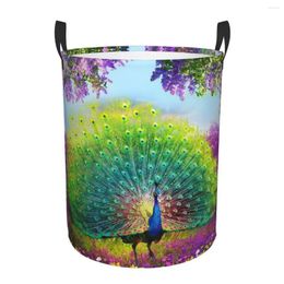 Laundry Bags Classic Colourful Peacock Feather Hamper Large Storage Basket Animal Kids Nursery Toy Organiser