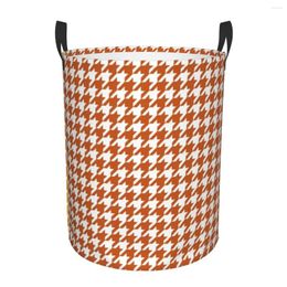Laundry Bags Orange Houndstooth Basket Collapsible Geometric Puppy Tooth Clothes Hamper For Baby Kids Toys Storage Bin
