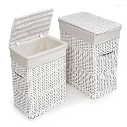 Laundry Bags Wicker Two Hamper Set With Liners - White 2-piece Baby Basket Storage Baskets