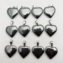 Pendant Necklaces 10pcs/lot Love Heart Black Hematite Pendants 20mm Wholesale Charms Natural Stone DIY Jewellery Making Women Gift