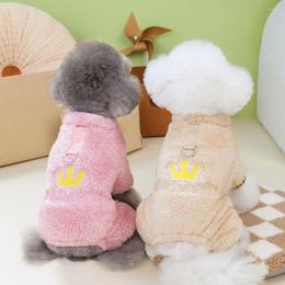 Dog Apparel Easy To Wear Pet Jumpsuit Crown Pattern Fleece Winter Coat For Dogs Cats Soft Fabric Traction Ring Autumn