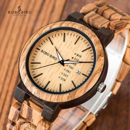 en039s Watches Quartz Wristwatches BOBO BIRD Wood Watch Men relogio masculino Week and Date Display Timepieces Casual Wooden Cl8569233