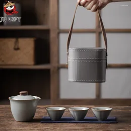 Teaware Sets Ru Kiln Travel Teacup Set Quick Cup Outdoor Car Portable Tea Teapot Business Gift Box