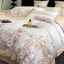Bedding Sets Luxury Set Butterfly Flowers Embroidery Wide Edge Process 1000TC Egyptian Cotton Duvet Cover Bed Sheet Pillowcases