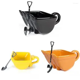 Mugs 3D Yellow Excavator Bucket Cup With Shovel Spoon Creativity Coffee Tea Funny Digger Cake Container Birthday Gift 330ml