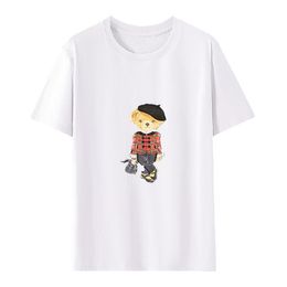 T-shirt a maniche corte da donna con design di grandi dimensioni, stile della polo per eleganza semplice, tessuto di cotone puro con motivo stampato, nuova scelta estiva.