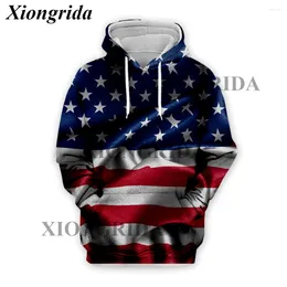 Men's Hoodies Est USA Flag Sweatshirt Men Oversized Pullovers Casual American Stars And Stripe 3D Hooded Unisex Streetwear