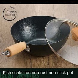 Pans Non stick cast iron pot frying pan traditional Chinese Wok handmade gas stove old-fashioned household Wok used for cooking kitchenwareL2403