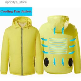 Outdoor Jackets Hoodies USB Powered Hiking Summer Outdoor Cooling Fan Jacket Men Air Conditioning Clothing Sun-Protective Coat Construction Work Clothes L48