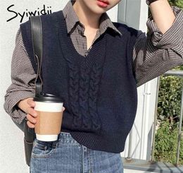 Girl Sweater Vest Women Jumper V Neck Pullover Knitted Vests Crop Top Autumn Winter Outfit Korean Style Tops 2106079740010