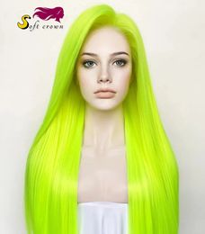 Green Glueless Synthetic Hair 13*2.5 Lace Front Wig For girl Women High Temperature Fibre Natural Hairline Cosplay hairpiece long straight wigs Costume cosplay party