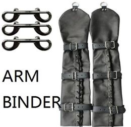 SM Bondage Full Length PU Leather Fetish Mitts Armbinder Double Fingerless Arm Binder Opera Gloves Arm Restraint Sex Fetish Y04065185503