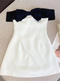Casual Dresses PREPOMP 2024 Summer Collection Sleeveless Black Bow Strapless High Waist White Slim Short Dress Women GE647