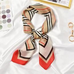Scarves 70x70cm Women Multifunction Polyester Silk Scarf Elegant Stripes Printed Casual Satin Small Square Wraps Shawl