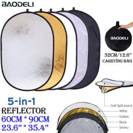 Studio 23.6"x35.4" 60x90cm 5in1 Reflector Photography Collapsible Portable Light Diffuser Oval Photo Multi Color Silvery Black