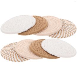 Table Mats 8pcs Round Woven Coasters Water Absorbent Drink Heat Resistant
