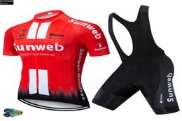 UCI Team Sunweb Red Cycling Jersey Bike Shorts Set MTB Mens Ropa Ciclismo Cycling Wear Summer Bicycling Maillot Culotte 12D2238274