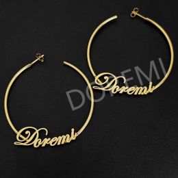 Other DOREMI Inspire Jewelry Stainless Steel Custom Letter Hoop Earring Personalized Letters Sunken Name Bottom Custom Earrings