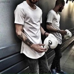 Men's T-Shirts ZSIIBO TX135-C Mens T Shirt Extended Round Sweep T-Shirt Curved Hem Long line Tops Hip Hop Urban Blank Tees Clothes StreetwearL2403