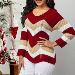 Women's T Shirts MISSJOY Autumn Stripes Contrast Color Women Thin Sweater Long Sleeve Pullover Knit Top Jumper Soft Crochet Ganchillo Punto