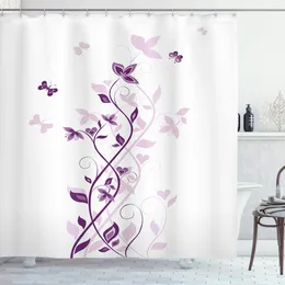 Shower Curtains Purple Curtain Violet Tree Swirling Persian Lilac Blooms With Butterfly Ornamental Plant Graphic Bathroom Decor Set