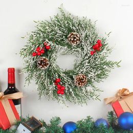 Decorative Flowers Christmas Simulation Red Fruit Wreath Wall Decoration Pine Cone Vine Circle Home Holiday Door Hanging