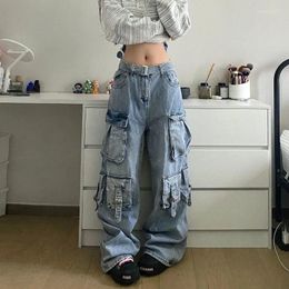 Women's Jeans Multi-Pocket Heavy Lndustry Design American Street Workwear Female Y2K Gothic Fashion Punk Style Loose Floor Wide-leg Pant