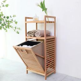 Laundry Bags Bamboo Double Layer Bathroom Dirty Storage Basket With Lid Multifunctional Household Bedroom Clothes Placing Cabinets