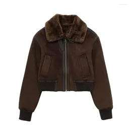 Women's Jackets UNIZERA2024 Autumn And Winter Casual Standing Neck Contrast Strap Decoration Loose Double Sided Jacket Coat