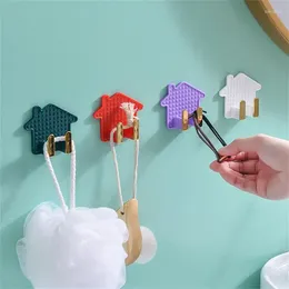 Hooks 4Pcs/lot Hook Plastic Door Hanger Strong Self Adhesive Wall Hat Racks Key Holder Plug Razor Home Decor Organiser