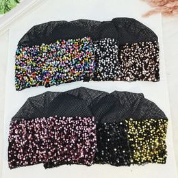 Scarves Lace Turban Hats Fashion Sequins Shiny Head Wraps Muslim Summer Beanie Hat Women