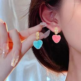 Dangle Earrings Korean Arrival Trendy Lovely Pink Heart Fudge For Women Fashion Cute Sweet Crystal Jewelry Girl Gifts