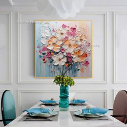 Texture Flower Oil Painting Hand Painted On Canvas Large Wall Art Abstract Colourful Floral Wall Art Custom Painting Modern For Living Room Decor