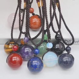 Pendant Necklaces Mixed Stone Aventurine/Amethyst/Agate/Tigereye/Opal/Lapis/Turquoise/Sandstone Adjustable Nylon Rope Braid Necklace Jewelry