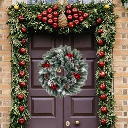 Decorative Flowers Useful Plant Wreath Eco-friendly Delicate 2 Type Hanging LED Christmas Door Garland Eye-catching