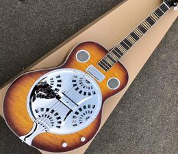 6 Strings Dobro guitar with Korea Fitting Hofner ModelSunburst TopSuper Water Ripple BackResonator Steel metal top Mini Humbuc6463164