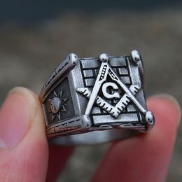 Vintage Masonic Letter Ring Classic Moon and Sun Stamp 14K Gold Biker Ring For Men Punk Amulet Jewellery Gift