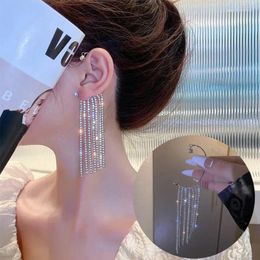 Backs Earrings Korean Shining Rhinestone Long Tassel Ear Clip Cuff Exquisite Butterfly Wedding Party Jewellery For Girls Women