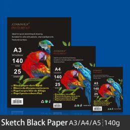 Sketchbooks 25sheets 140G A4/A5 Black Paper Notebook Black Notepad Sketch Graffiti Notebook Drawing Painting Office School Stationery