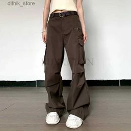 Women's Jeans Y2K Cargo Pants Women Low Waist Drawstring Sweatpant Strtwear Vintage Baggy Wide Leg Trousers Oversized Parachute Pants Jogger Y240408