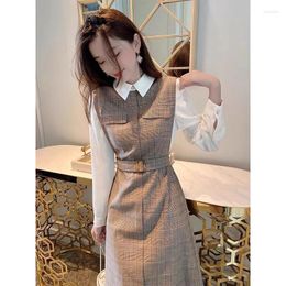 Casual Dresses Women's French Style Plaid Skirt Small Waist Slimming Temperament Dating Early Spring 2024