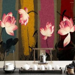 Wallpapers Milofi Custom Large Wallpaper Mural Mood Artistic Ink Lotus Living Room Background Wall Decoration Painting